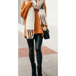 HALOGEN NORDSTROM Black Stretchy Faux Leather Leggings Slimming Tummy Band Sz S.